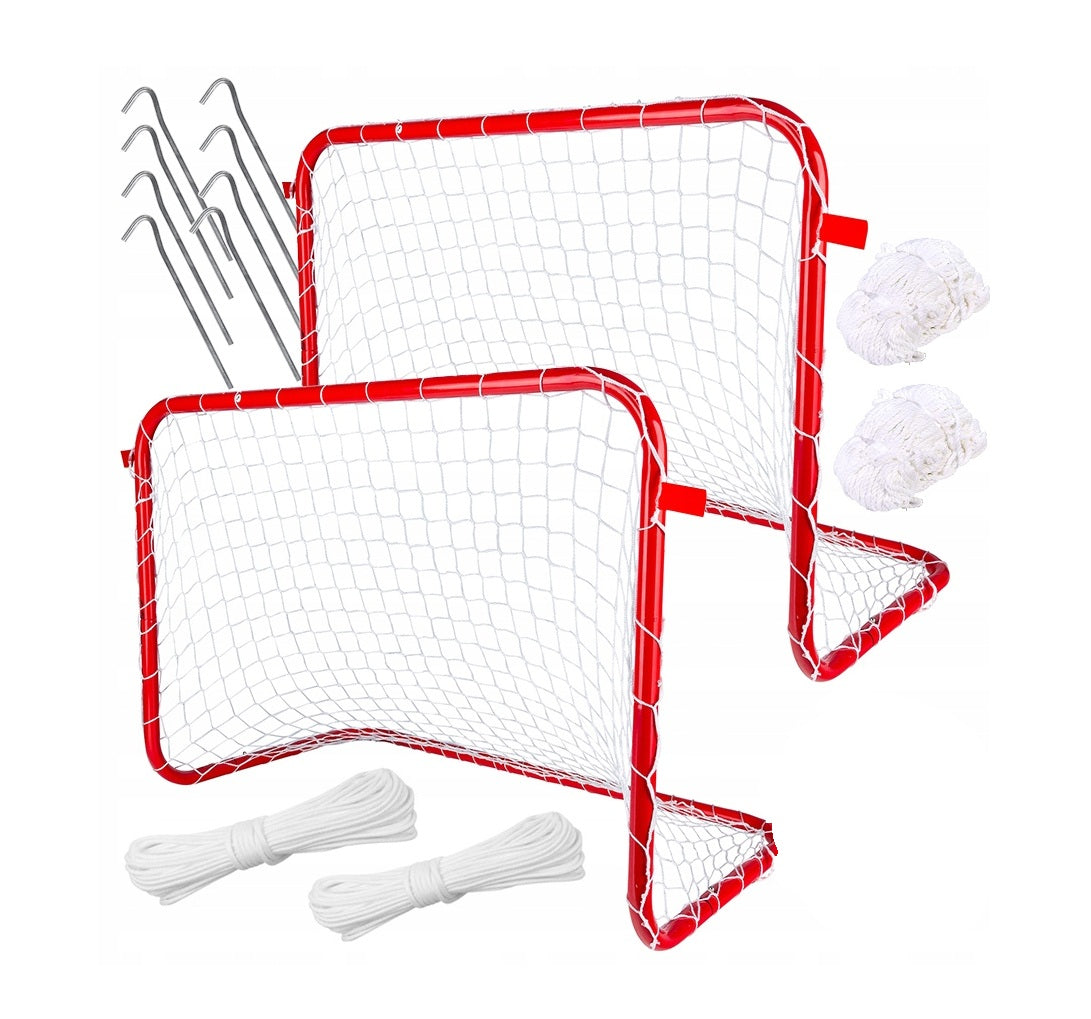 Set 2 porti de fotbal, Zola, 78 x 45 x 56 cm, plasa, cadru de otel, 8 cuie pentru fixare, 2 franghii, rosii Set 2 porti de fotbal, Zola, 78 x 45 x 56 cm, plasa, cadru de otel, 8 cuie pentru fixare, 2 franghii, rosii